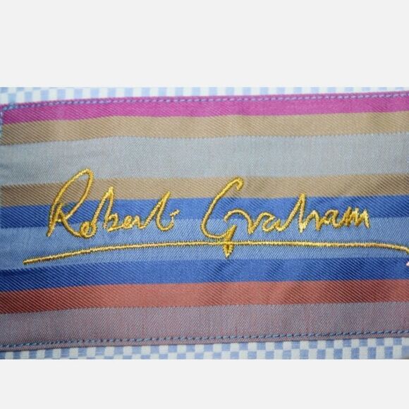 ROBERT GRAHAM BLUE/TAN STRIPE BUTTON FRONT LONG SLEEVE MENS 2XL SHIRT - Picture 6 of 8